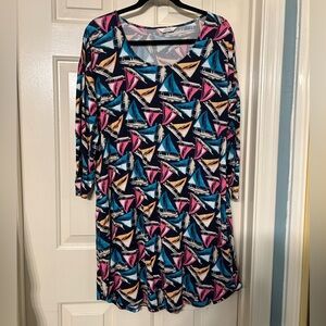 Soma for Chico's L Women's Blue Pink Sailboat Knit Gown Sleep Shirt Lounge Dress